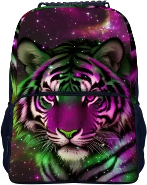 Lightweight Rucksacks for Climbing Outdoors Walking Cycling - Large Capacity Anti-Theft Multipurpose Carry On Bag, Mystic Fantasy Galaxy Sky Fantasy Wild Animals Tiger Art Camping Outdoor Backpack