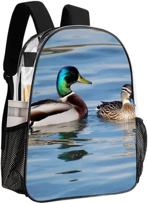 Lightweight Rucksacks for Climbing Outdoors Walking Cycling - Large Capacity Transparent Multipurpose Carry On Bag, Blue Animals Mallard Ducks Wild Birds Nature Camping Outdoor Backpack