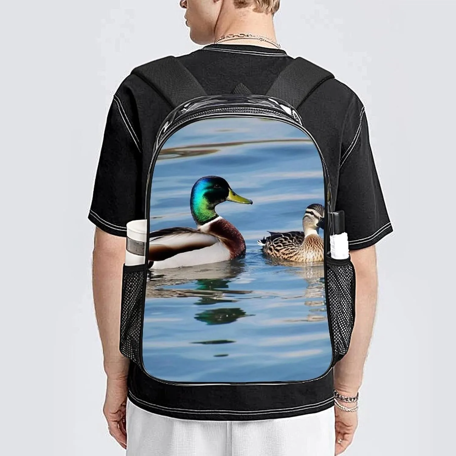 Lightweight Rucksacks for Climbing Outdoors Walking Cycling - Large Capacity Transparent Multipurpose Carry On Bag, Blue Animals Mallard Ducks Wild Birds Nature Camping Outdoor Backpack