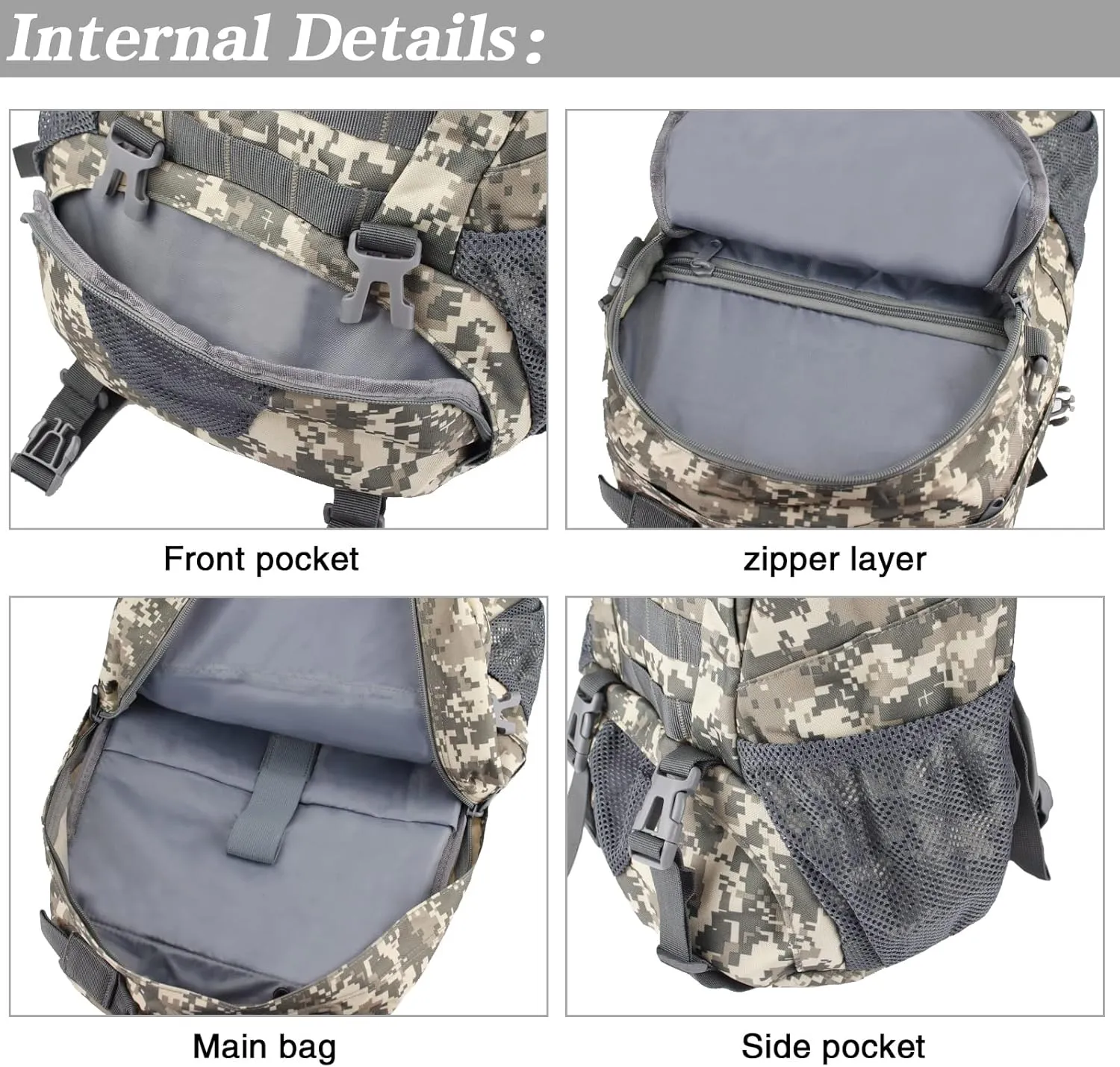 LIMHOO Tactical Backpack for Men Military Molle Bag Hiking Day Pack 27L Army Waterproof EDC Rucksack with USA Flag Patch (Acu Camo)