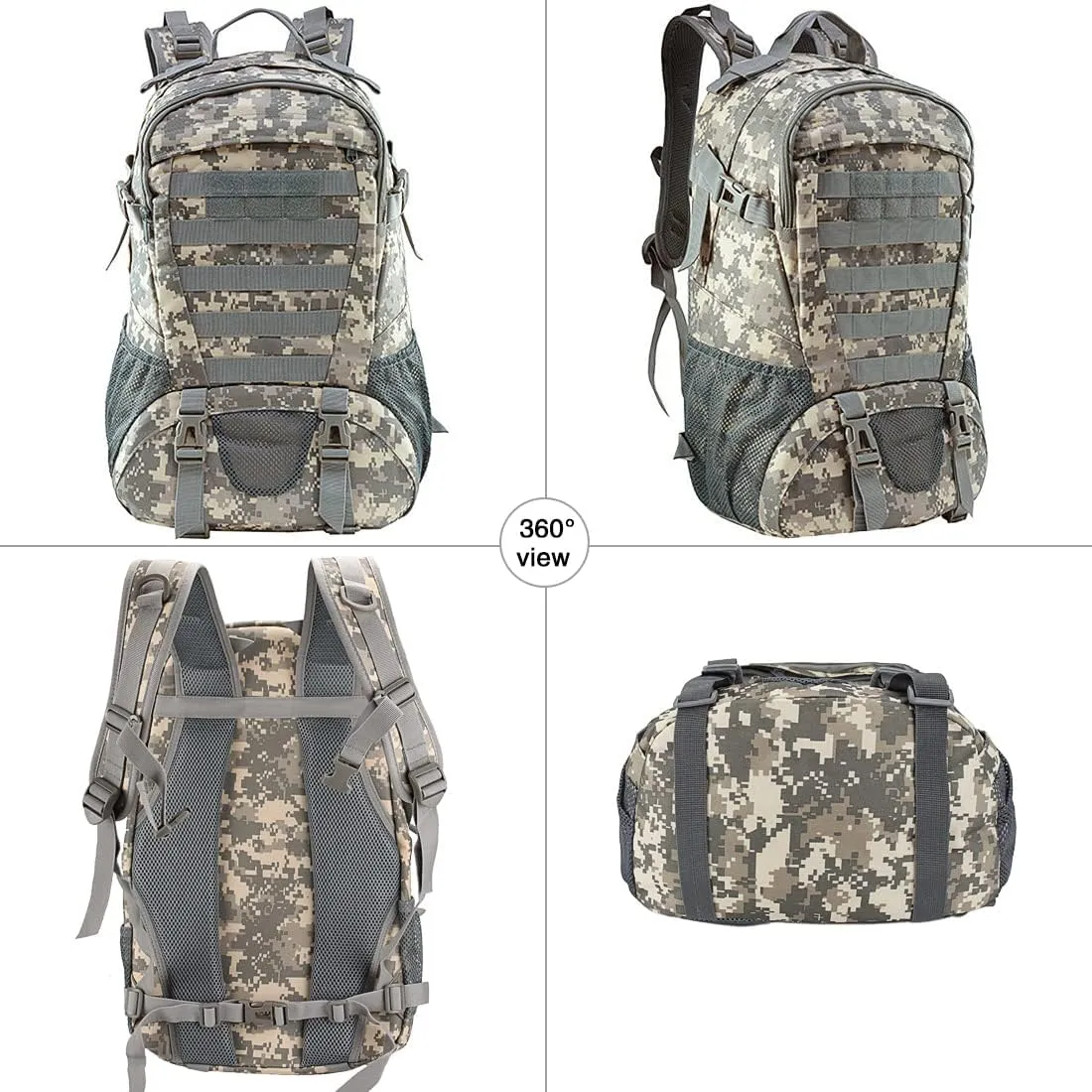 LIMHOO Tactical Backpack for Men Military Molle Bag Hiking Day Pack 27L Army Waterproof EDC Rucksack with USA Flag Patch (Acu Camo)