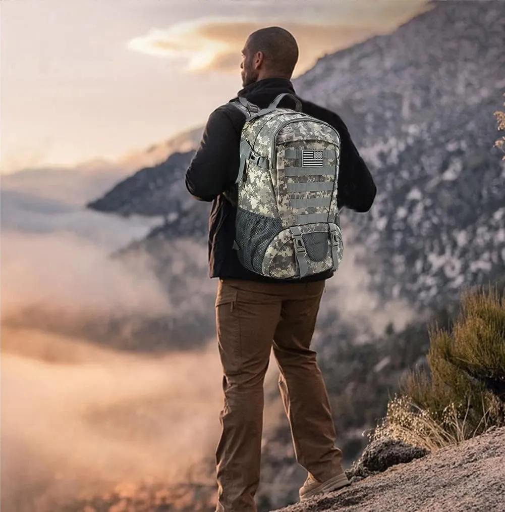 LIMHOO Tactical Backpack for Men Military Molle Bag Hiking Day Pack 27L Army Waterproof EDC Rucksack with USA Flag Patch (Acu Camo)
