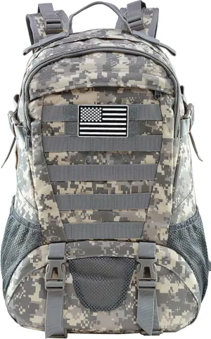 LIMHOO Tactical Backpack for Men Military Molle Bag Hiking Day Pack 27L Army Waterproof EDC Rucksack with USA Flag Patch (Acu Camo)