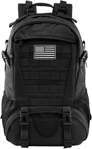 LIMHOO Tactical Backpack for Men Military Molle Bag Hiking Day Pack 27L Army Waterproof EDC Rucksack with USA Flag Patch (Black)