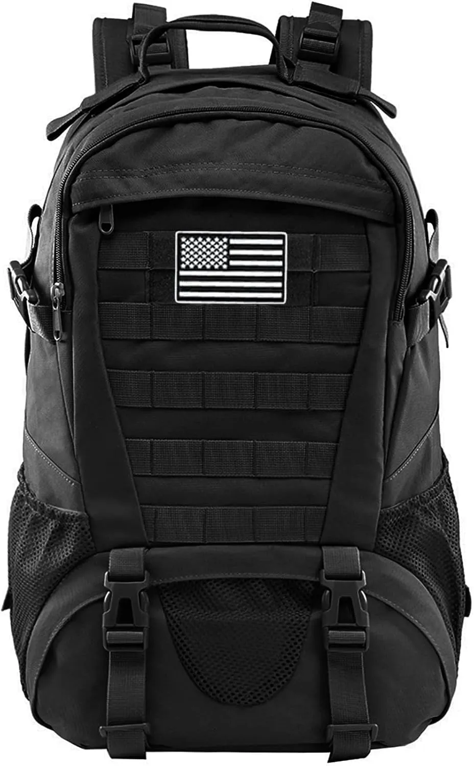 LIMHOO Tactical Backpack for Men Military Molle Bag Hiking Day Pack 27L Army Waterproof EDC Rucksack with USA Flag Patch (Black)