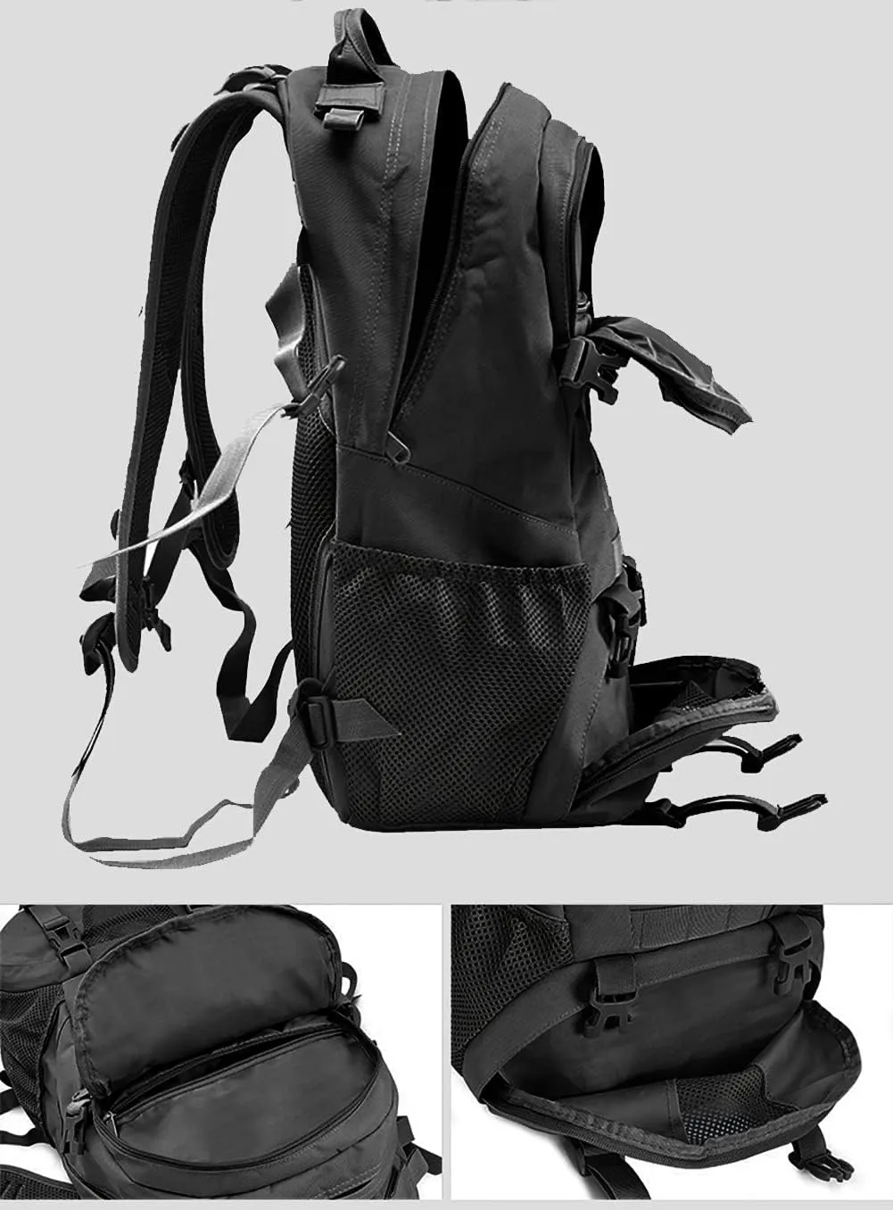 LIMHOO Tactical Backpack for Men Military Molle Bag Hiking Day Pack 27L Army Waterproof EDC Rucksack with USA Flag Patch (Black)