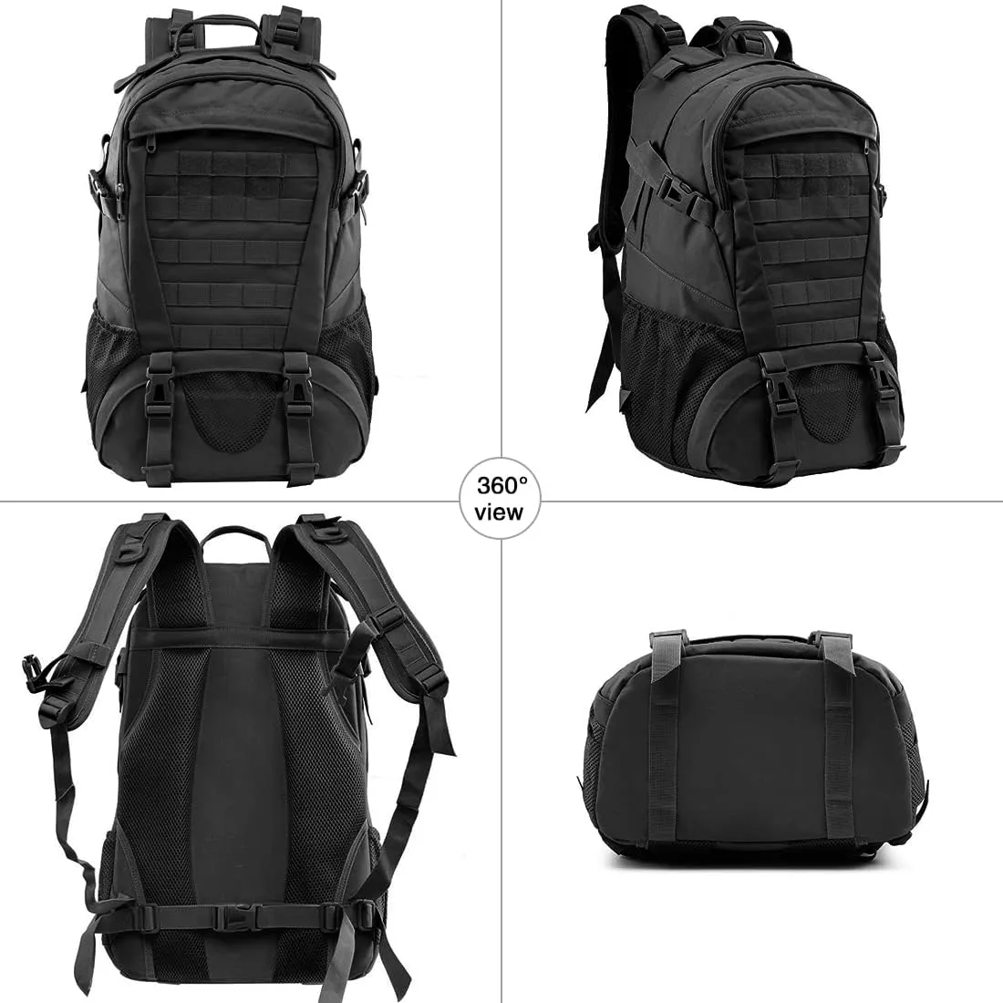 LIMHOO Tactical Backpack for Men Military Molle Bag Hiking Day Pack 27L Army Waterproof EDC Rucksack with USA Flag Patch (Black)