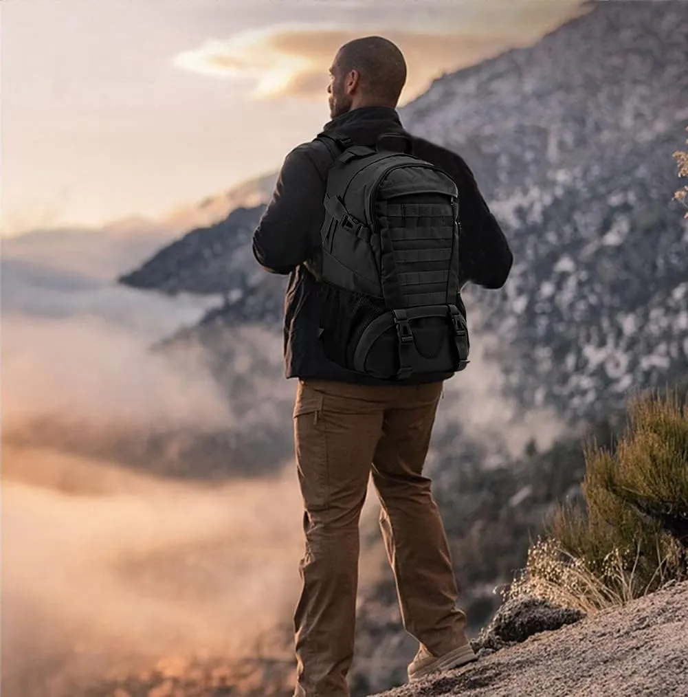 LIMHOO Tactical Backpack for Men Military Molle Bag Hiking Day Pack 27L Army Waterproof EDC Rucksack with USA Flag Patch (Black)