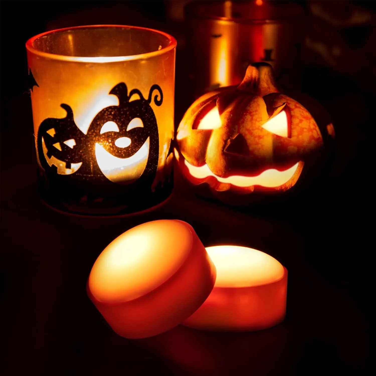 Litake LED Flameless Pumpkin Lights with Remote,Flickering Jack-O-Lantern Lights with Timer,Battery Operated Dimmable Halloween Candle Lights for Halloween Indoor/Oudoor Decorations,6 Packs