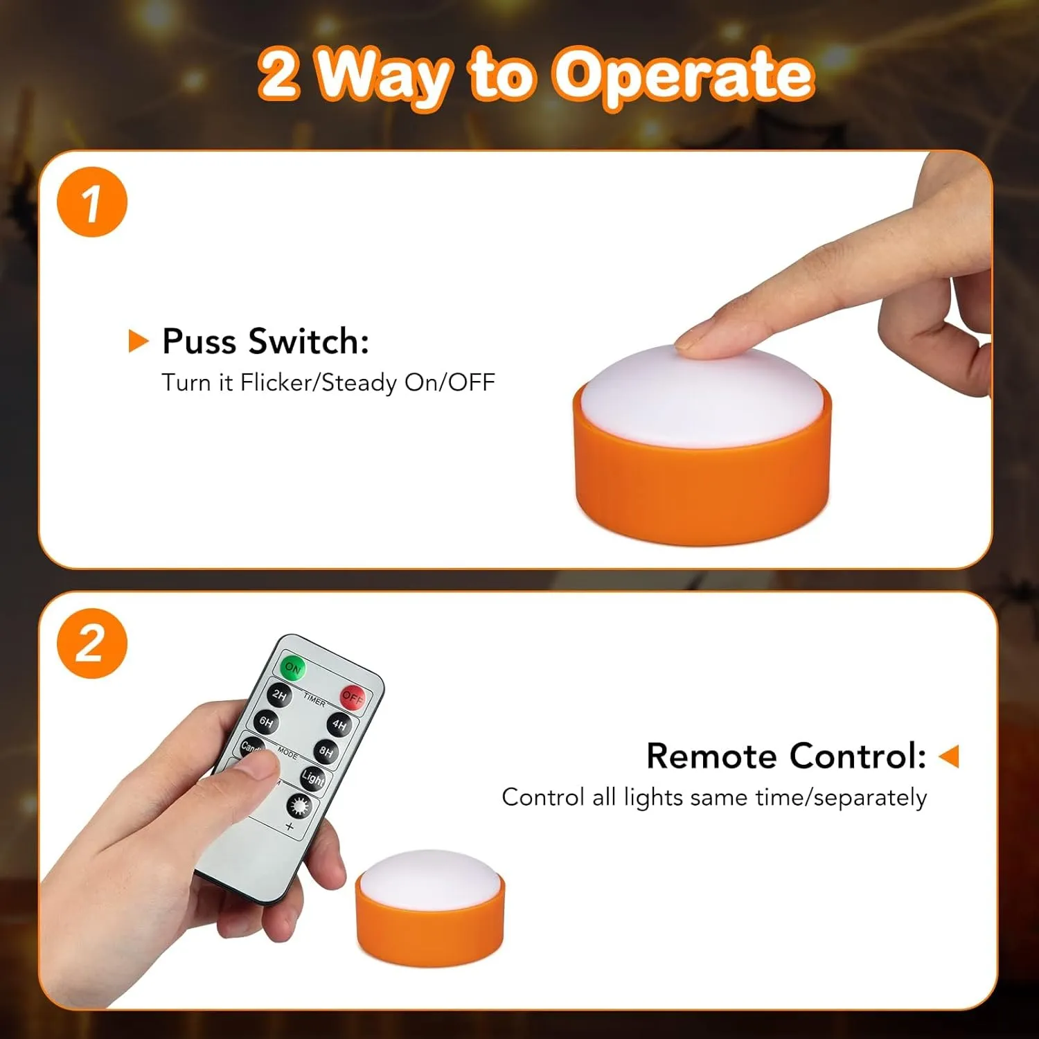Litake LED Flameless Pumpkin Lights with Remote,Flickering Jack-O-Lantern Lights with Timer,Battery Operated Dimmable Halloween Candle Lights for Halloween Indoor/Oudoor Decorations,6 Packs