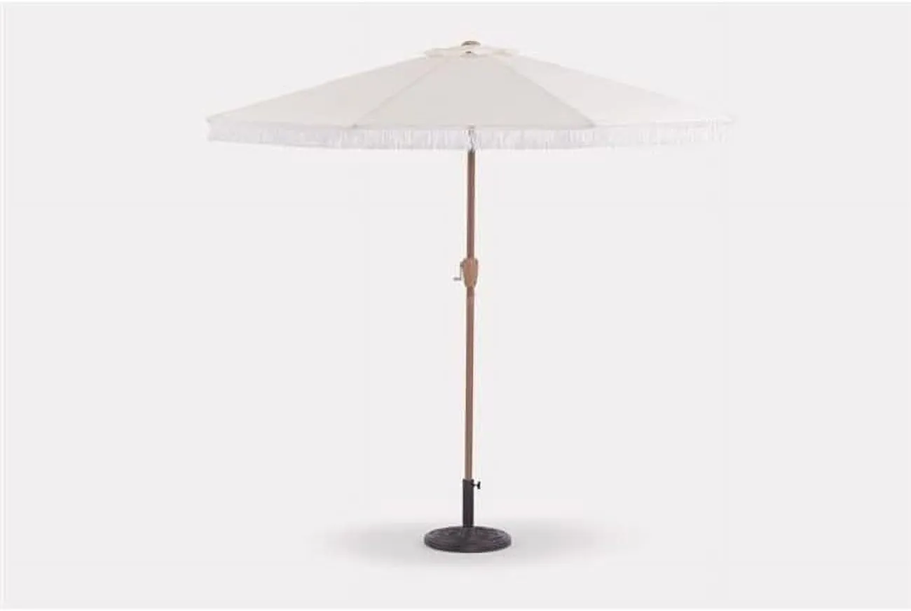 Living Accents Patio Umbrella, 9 ft White Polyester Canopy, Steel Pole, Tiltable, Beige Frame