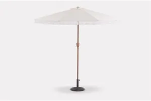 Living Accents Patio Umbrella, 9 ft White Polyester Canopy, Steel Pole, Tiltable, Beige Frame