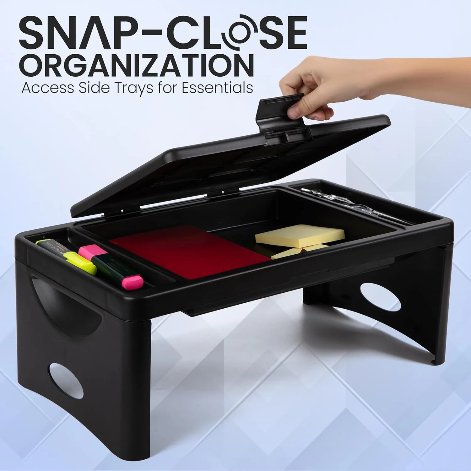 Loddie Doddie Foldable Lap Desk with Storage Pocket - Small Black Travel Desk & Lap Table, Teens, Activities, Breakfast, Gaming