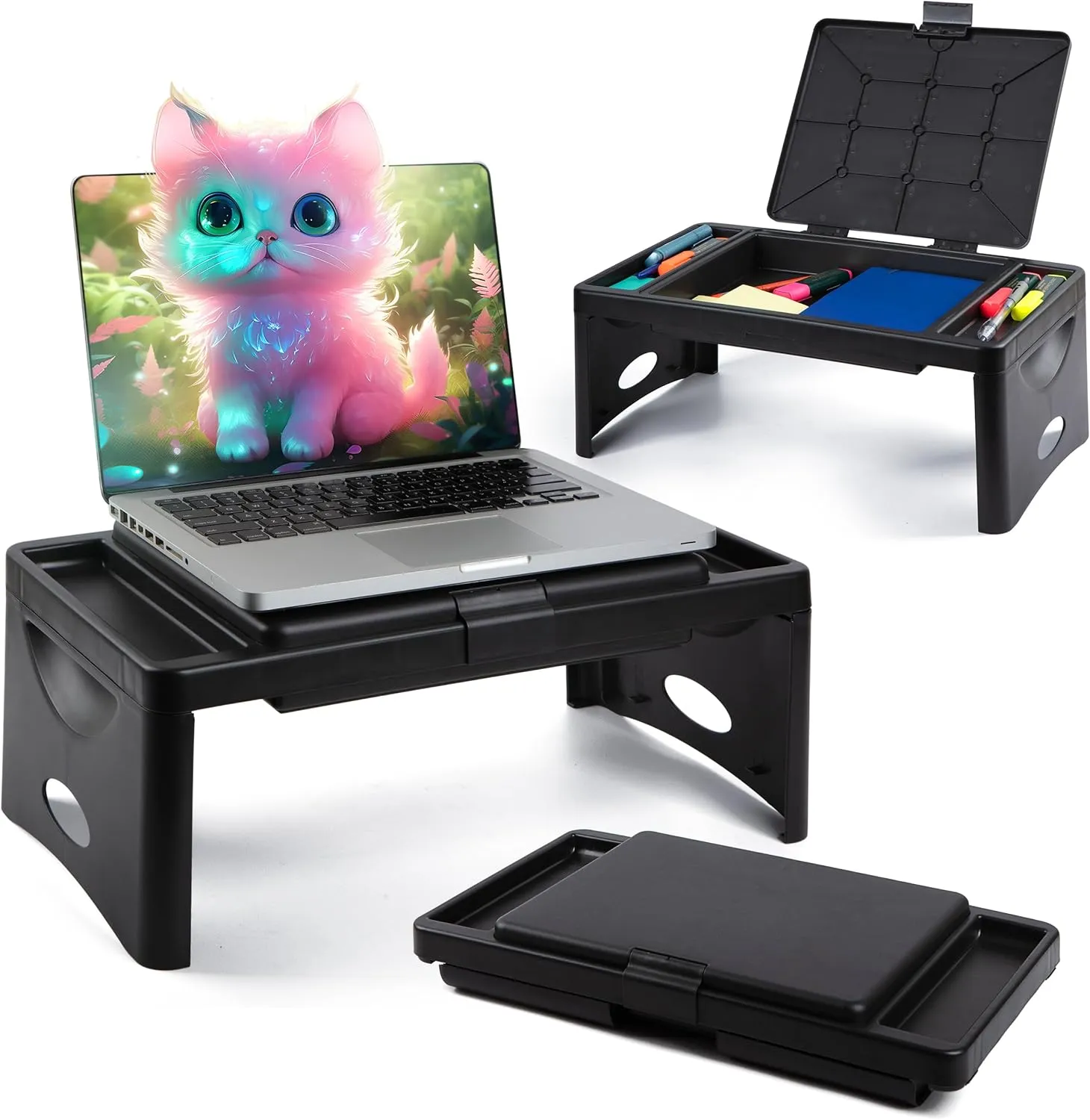 Loddie Doddie Foldable Lap Desk with Storage Pocket - Small Black Travel Desk & Lap Table, Teens, Activities, Breakfast, Gaming