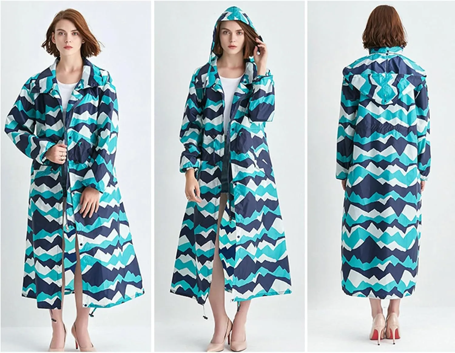 Long Raincoat, Waterproof Breathable Raincoat with Hood for Fishing Commuting