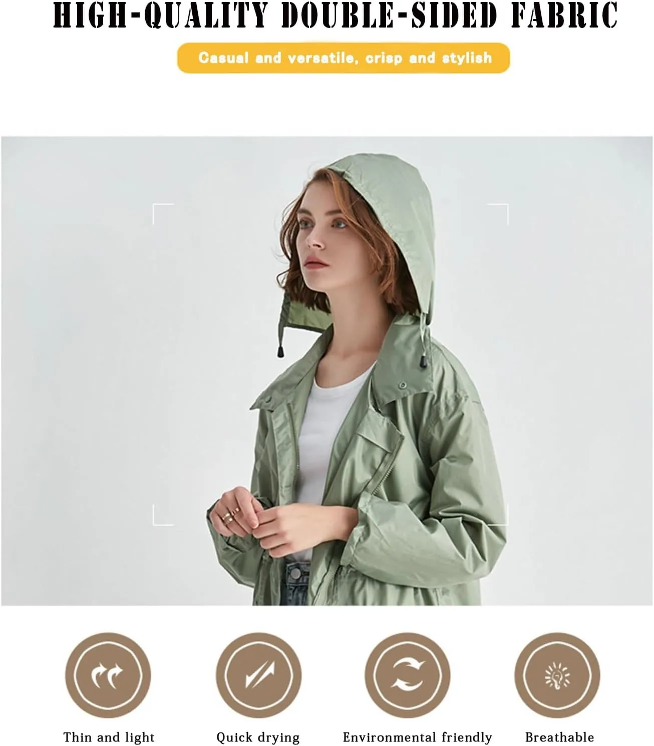 Long Raincoat, Waterproof Breathable Raincoat with Hood for Fishing Commuting
