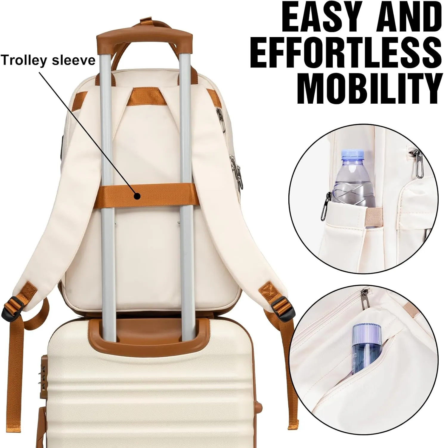 LONG VACATION Carry On Luggage Sets 3 Piece 20 Inch Suitcase Set, ABS PC Hardshell Lightweight Travel Luggage with Spinner Wheels & YKK Zipper TSA Lock (20 INCH (BP/TB), WHITE-BROWN)