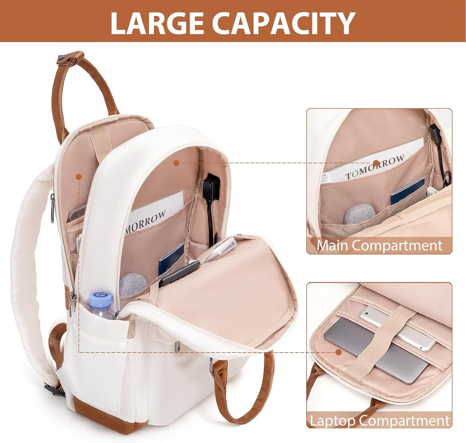 LONG VACATION Carry On Luggage Sets 3 Piece 20 Inch Suitcase Set, ABS PC Hardshell Lightweight Travel Luggage with Spinner Wheels & YKK Zipper TSA Lock (20 INCH (BP/TB), WHITE-BROWN)