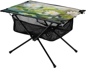 Lotus Flowers and Leaves in A Lotus Pond Portable Camping Table,Outdoor Folding Table,Beach Table,Suitable for Camping,Hiking,Picnic