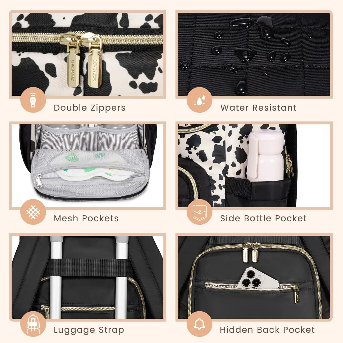 LOVEVOOK Diaper Bag Backpack Large Capacity Baby Bag with Portable Changing Pad, Multifunction Baby Travel Backpack