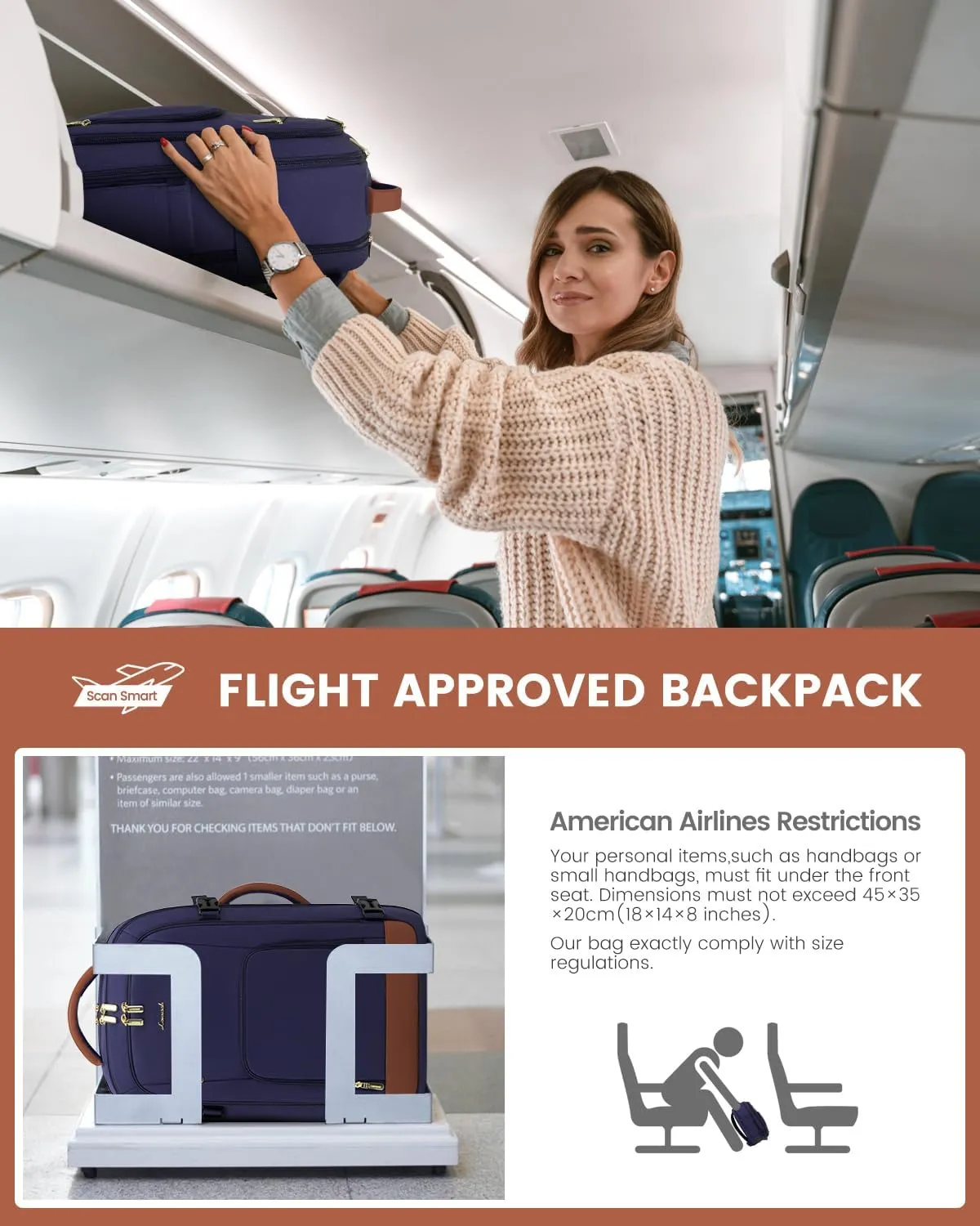LOVEVOOK Travel Backpack For Women Flight Approved, 50L Large Carry On Backpack, Personal Item Travel Bag for Airplanes, Business 18 Inch Laptop Backpack, Weekender Overnight Daypack, With 3 Cubes