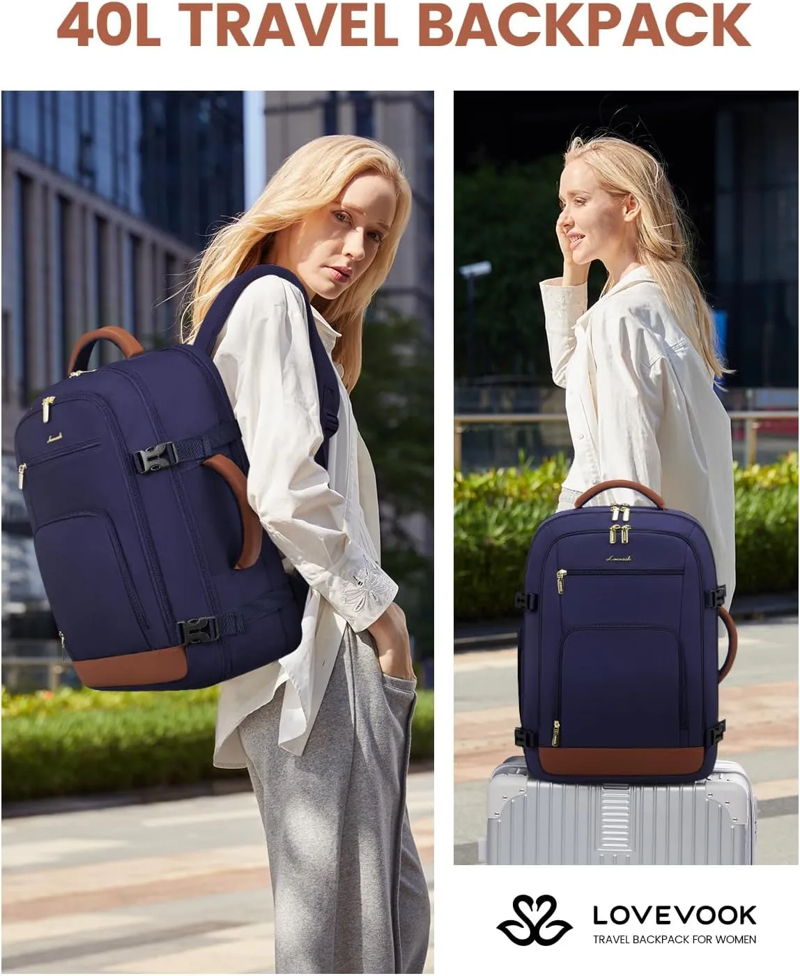 LOVEVOOK Travel Backpack For Women Flight Approved, 50L Large Carry On Backpack, Personal Item Travel Bag for Airplanes, Business 18 Inch Laptop Backpack, Weekender Overnight Daypack, With 3 Cubes