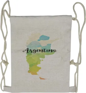 Lunarable Argentina Drawstring Backpack, Watercolor Country Map, Sackpack Bag