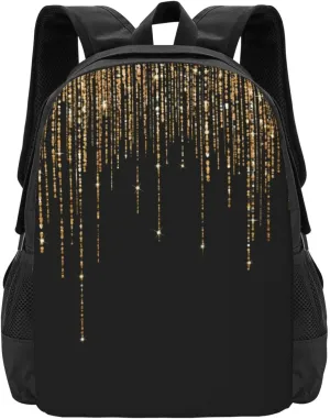 Luxury Chic Black Gold Glitter Fringe Lightweight Packable Backpack Travel Casual Hiking Daypack Foldable Backpack For Men Women