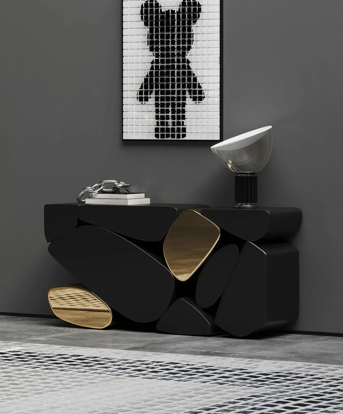 Luxury Italian Marble & Metal Console Table - Adjustable Rectangular Hallway Table