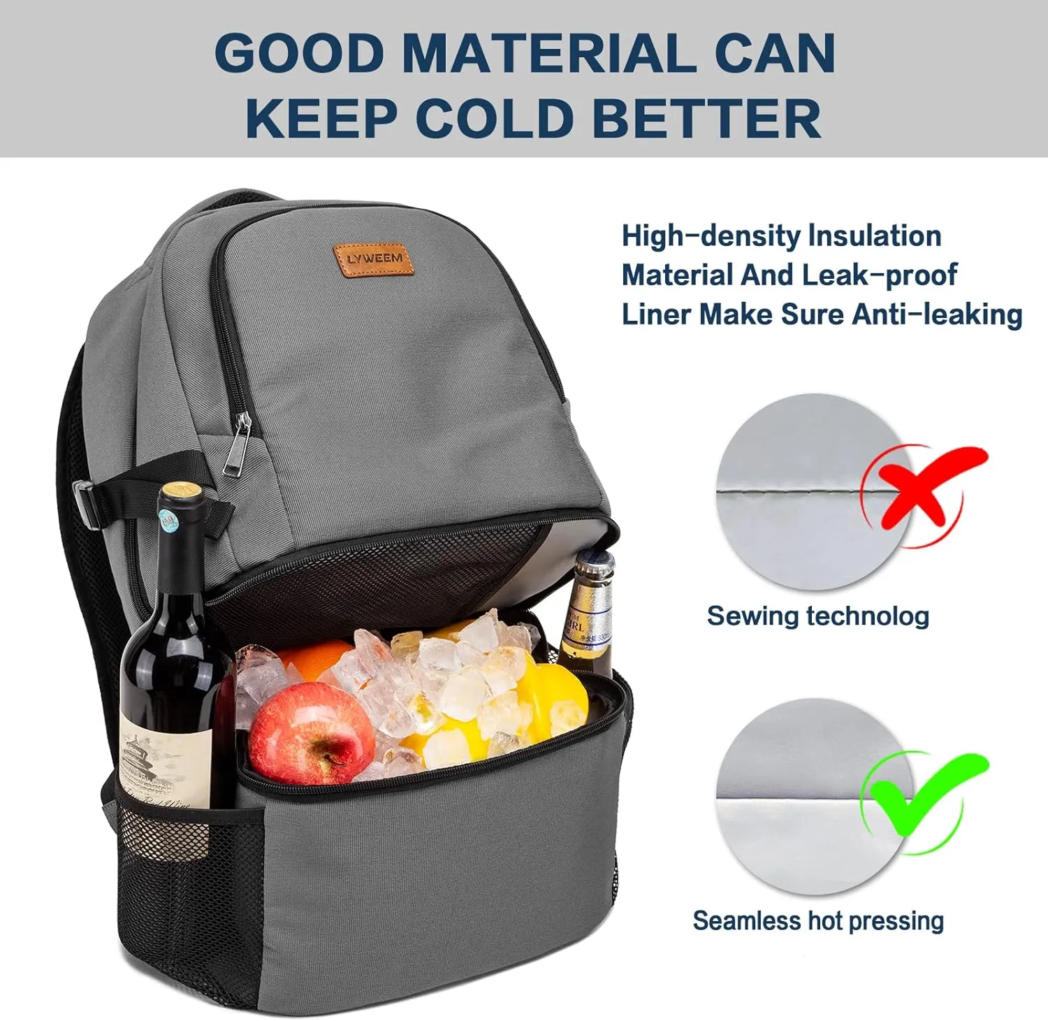 Lyweem Cooler Backpack Insulated Leak Proof 38 Cans Lightweight Lunch Backpack Cooler for Men Women Small Soft Cooler Bag