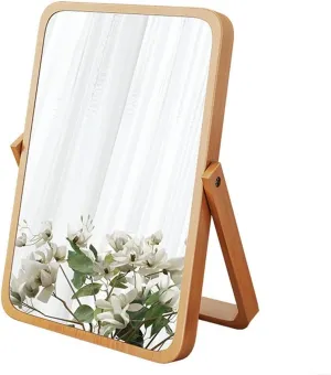 Make up Mirror Solid Wood Frame Household Folding 360° Rotatable Dressing Table HD Portable Wall-Mounted Makeup Mirror Home Decor Mirror