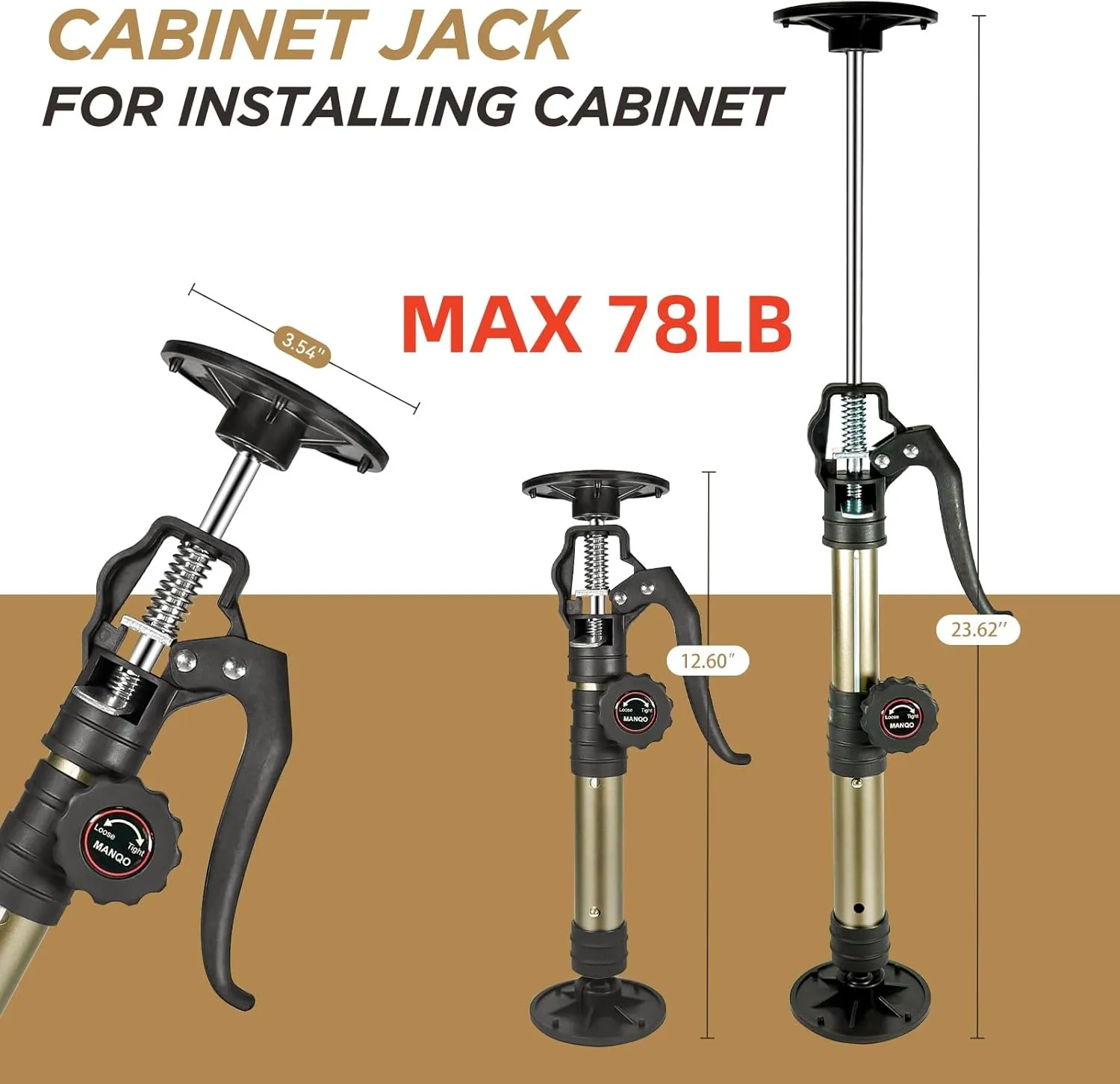 MANQO Cabinet Jacks for Installing Cabinet 3rd Hand Support System Adjustable Support Pole,Extends from 12.60 inch to 23.62 inch,Supports up to 156 lbs for Drywalls 2Pcs Set (Patent Design)