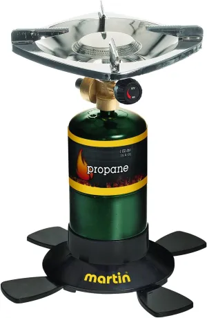 MARTIN Propane Burner | Single Burner Propane Stove Perfect for Camping Fishing Backpacking Hiking Hunting Survival Emergency | Compact & Portable | Heat Control | 10,000 BTU Bottle Top Gas Stove