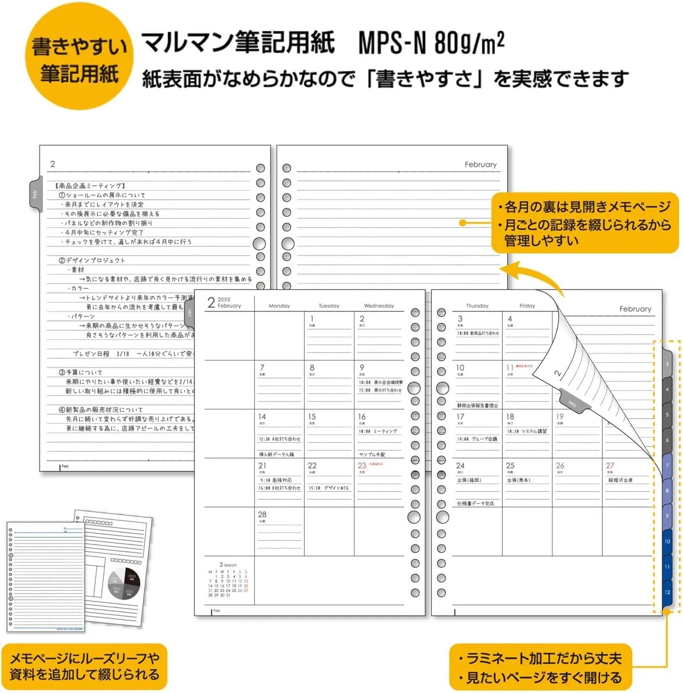 Maruman FD42-25-02 Planner, 2025 Schedule Book, Planner, Monthly, 20 Holes, A5, Blue, Starts January 2025