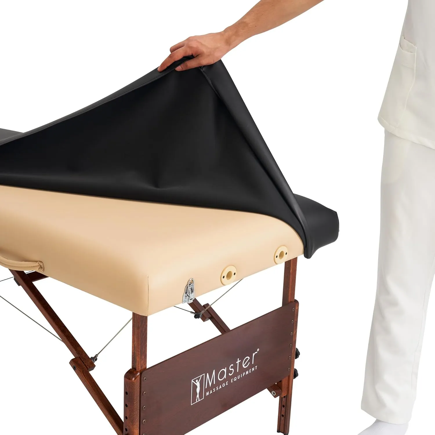 Master Massage Rectangular Universal Fabric Fitted PU Vinyl Leather Ultra-Durable Massage Table Protection Cover-Cover Protector for Massage Beds Lash Bed, 28” to 32” Wide (Cream)