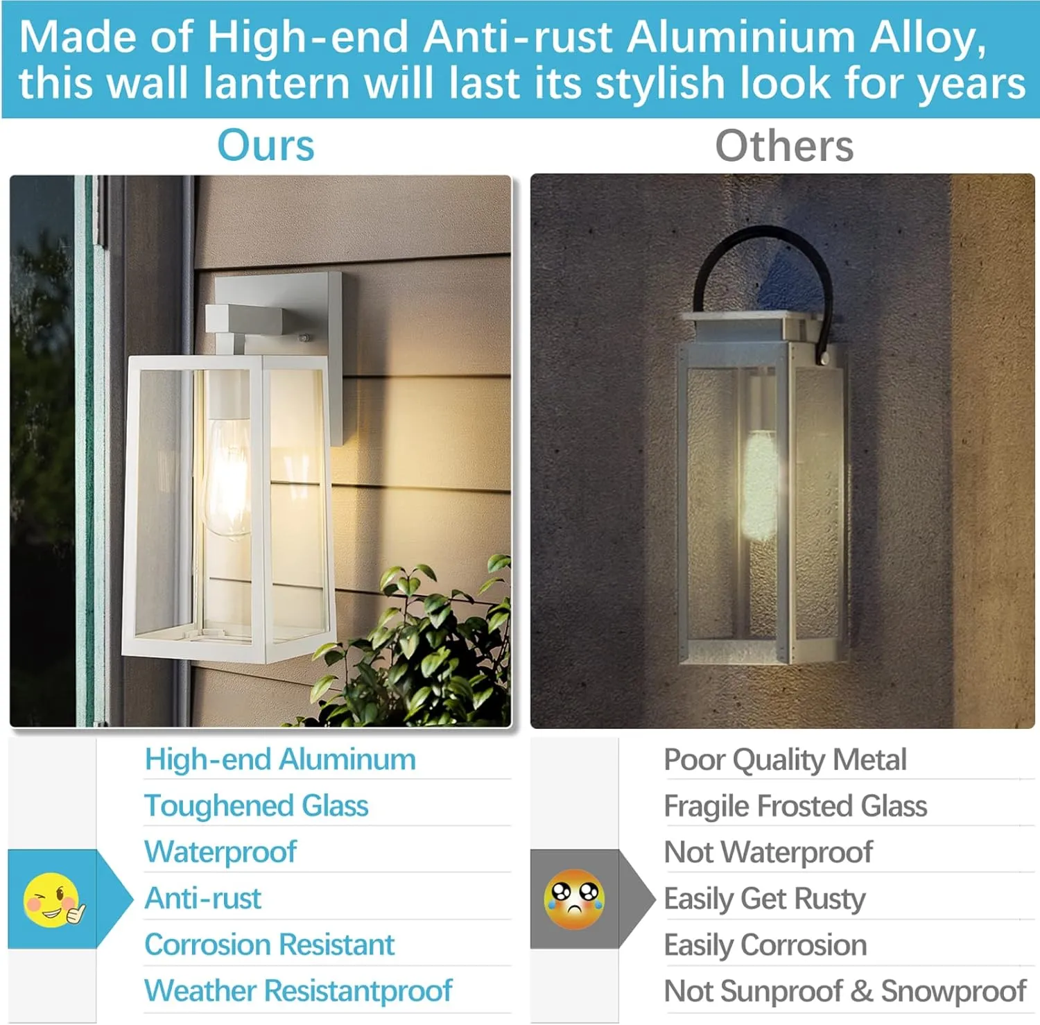 MAXvolador Outdoor Wall Sconce, Large Exterior Waterproof Wall Lantern Light Fixture, White Porch Lights Glass, Anti-Rust E26 Patio Lighting, 2 Pack
