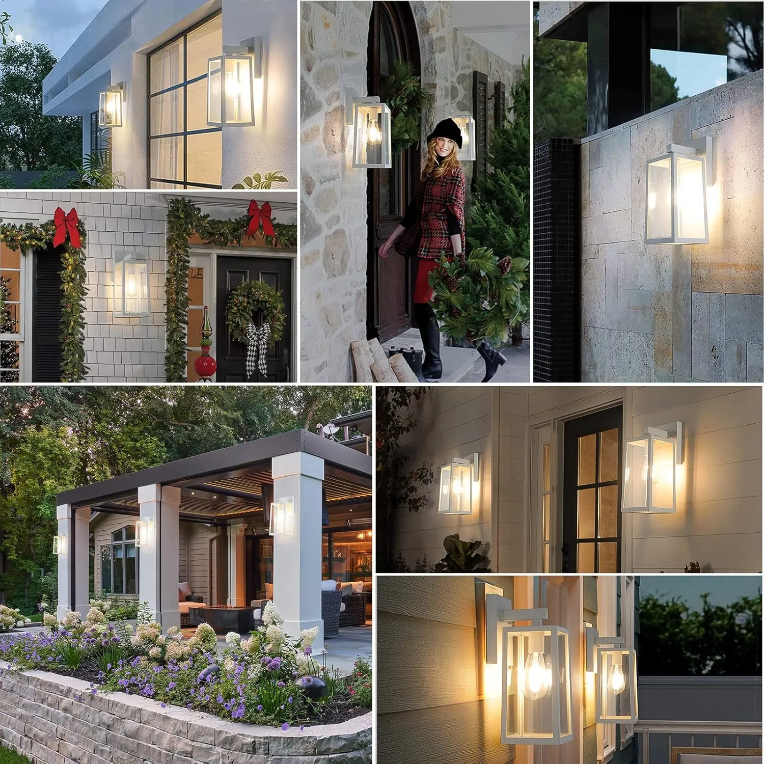MAXvolador Outdoor Wall Sconce, Large Exterior Waterproof Wall Lantern Light Fixture, White Porch Lights Glass, Anti-Rust E26 Patio Lighting, 2 Pack