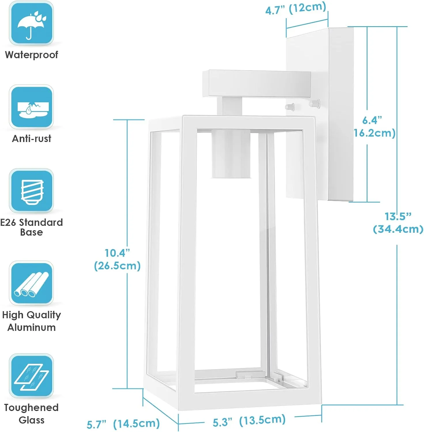 MAXvolador Outdoor Wall Sconce, Large Exterior Waterproof Wall Lantern Light Fixture, White Porch Lights Glass, Anti-Rust E26 Patio Lighting, 2 Pack