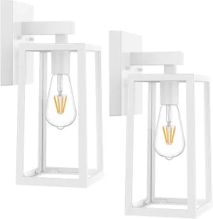 MAXvolador Outdoor Wall Sconce, Large Exterior Waterproof Wall Lantern Light Fixture, White Porch Lights Glass, Anti-Rust E26 Patio Lighting, 2 Pack