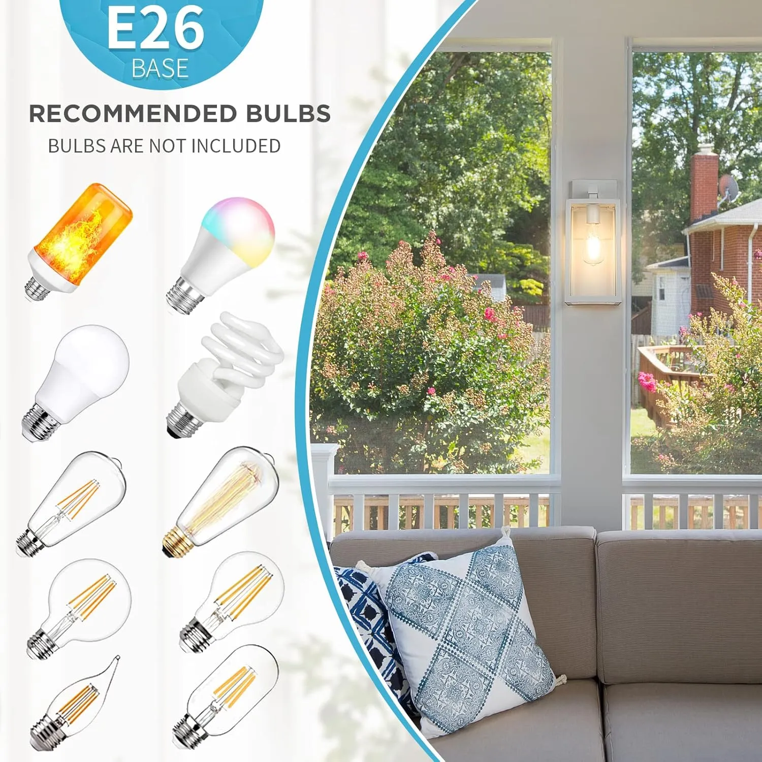 MAXvolador Outdoor Wall Sconce, Large Exterior Waterproof Wall Lantern Light Fixture, White Porch Lights Glass, Anti-Rust E26 Patio Lighting, 2 Pack