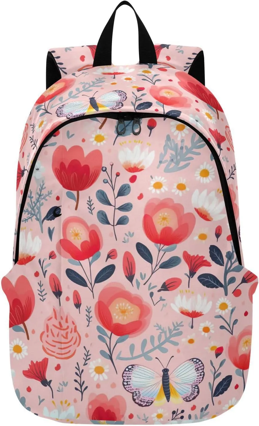 MCHIVER Travel Backpack Butterfly Colorful Flowers Casual Daypack Backpacks Lightweight Carry on Bag Water Resistant Hiking Backpack for Men Women