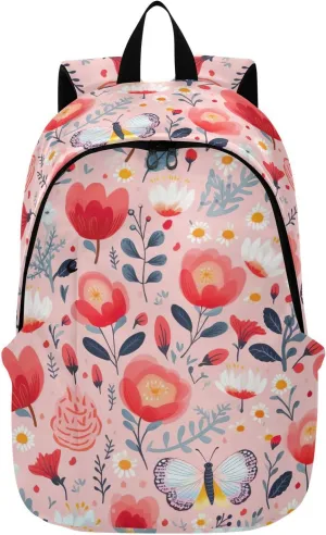 MCHIVER Travel Backpack Butterfly Colorful Flowers Casual Daypack Backpacks Lightweight Carry on Bag Water Resistant Hiking Backpack for Men Women