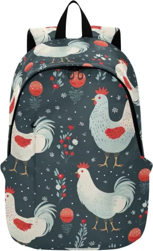 MCHIVER Travel Backpack Cartoon Chickens Rooster Flowers Casual Daypack Backpacks Lightweight Carry on Bag Water Resistant Hiking Backpack for Men Women