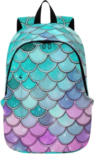 MCHIVER Travel Backpack Colorful Mermaids Scales Casual Daypack Backpacks Lightweight Carry on Bag Water Resistant Hiking Backpack for Men and Women
