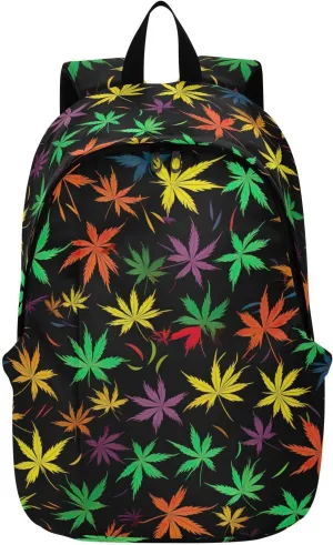 MCHIVER Travel Backpack Colourful Leaves Black Casual Daypack Backpacks Lightweight Carry on Bag Water Resistant Hiking Backpack for Women and Men