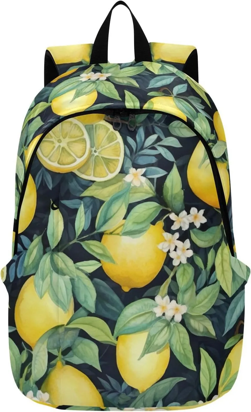 MCHIVER Travel Backpack Lemon Flowers Leaves Casual Daypack Backpacks Lightweight Carry on Bag Water Resistant Hiking Backpack for Men and Women