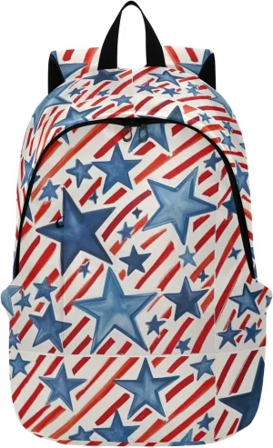 MCHIVER Travel Backpack Stars July 4th Casual Daypack Backpacks Lightweight Carry on Bag Water Resistant Hiking Backpack for Women Men
