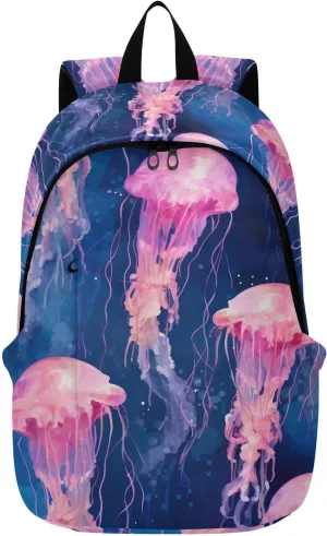 MCHIVER Travel Backpack Watercolour Jellyfish Marine Life Casual Daypack Backpacks Lightweight Carry on Bag Water Resistant Hiking Backpack for Men Women