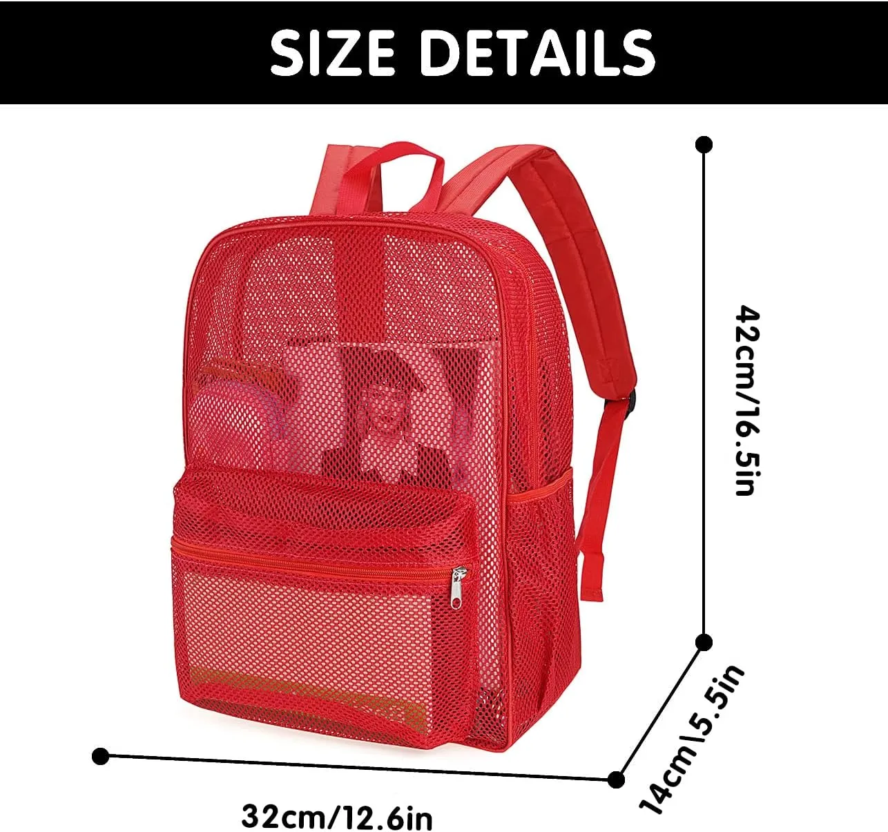 MCWTH Heavy Duty Mesh Backpack, See Through School College Student Mesh Bookbag (Red)