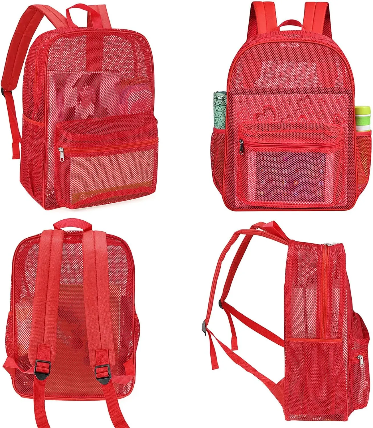 MCWTH Heavy Duty Mesh Backpack, See Through School College Student Mesh Bookbag (Red)